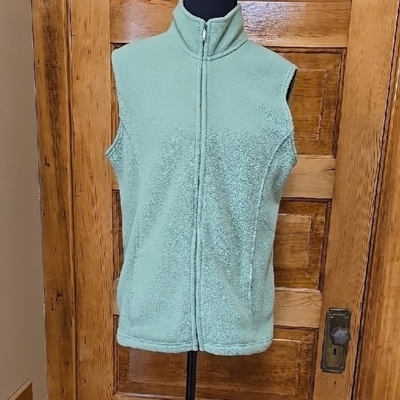 L.L. Bean Green Fleece Vest Plush Texture High Collar M - Picture 1 of 4